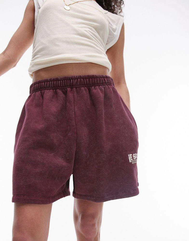 Topshop Topshop co ord graphic le sport jogger short in burgundy 5