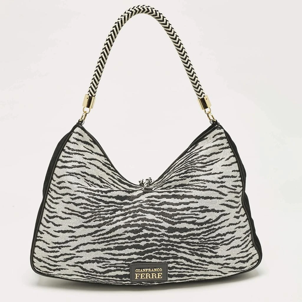 Gianfranco Ferre Gianfranco Ferre Black/White Zebra Effect Straw Tassel Hobo 4