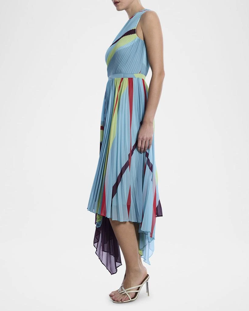 BCBG One-Shoulder Abstract-Print Pleated Midi Dress 4