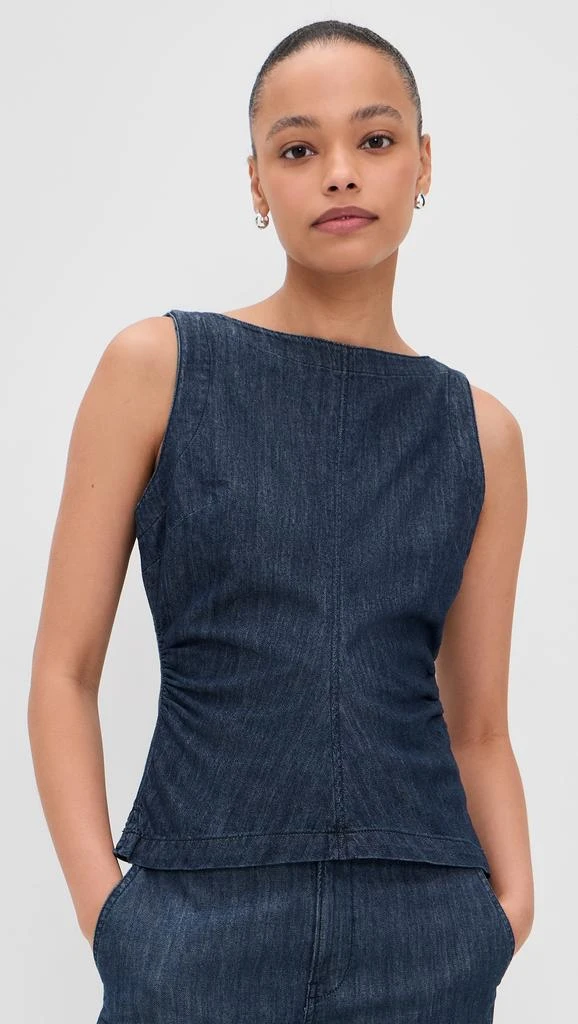 Madewell Denim Ruched Boat Neck Shell Top