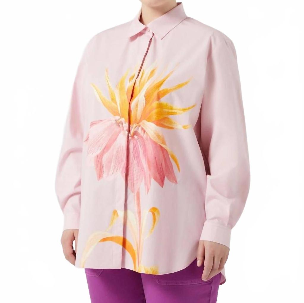 Marina Rinaldi Tartufo Poplin Embroidered Shirt In Pink Tropic