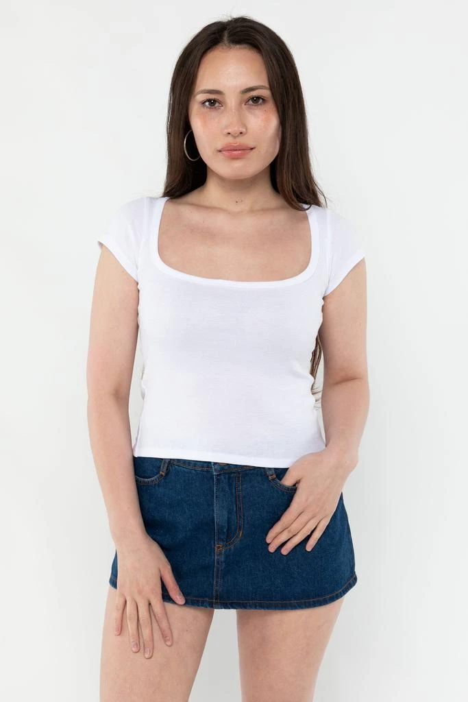 Los Angeles Apparel 43023 - Baby Rib Square Neck Cap Sleeve Tee 14