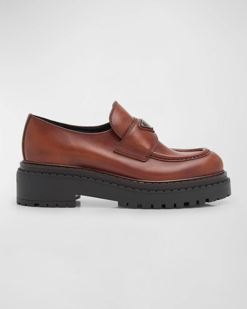 Prada Chocolate Calfskin Platform Loafers 1