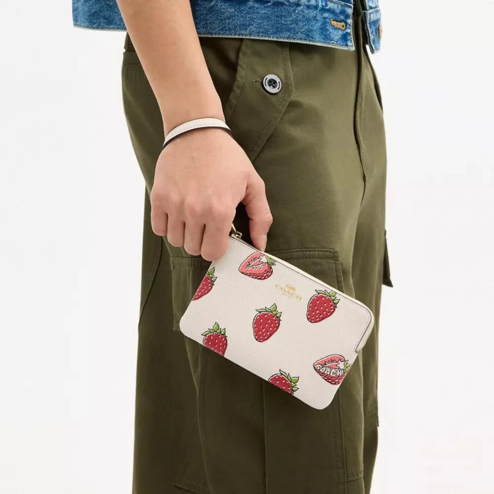 Coach Corner Zip Wristlet With Strawberry Print 5