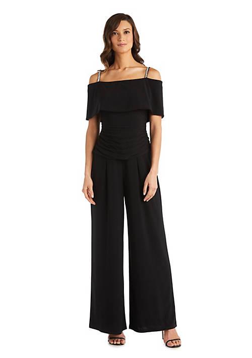 R & M Richards M Richards 1Pc Cold Shoulder Ruched Bodice Jumpsuit