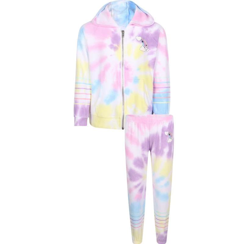 Chaser Rainbow stripe zipped tie dye soft jersey hoodie with kangaroo pockets and sweatpants set 1