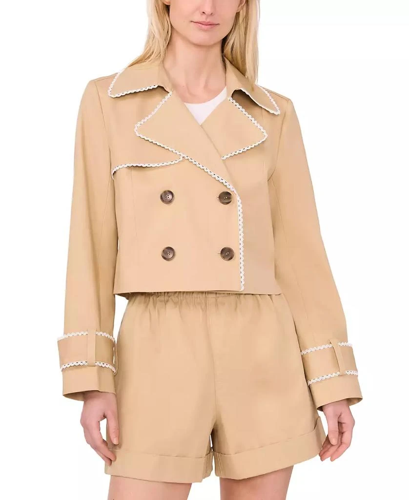 CeCe Women's Cropped Scallop-Trim Trench Jacket 1