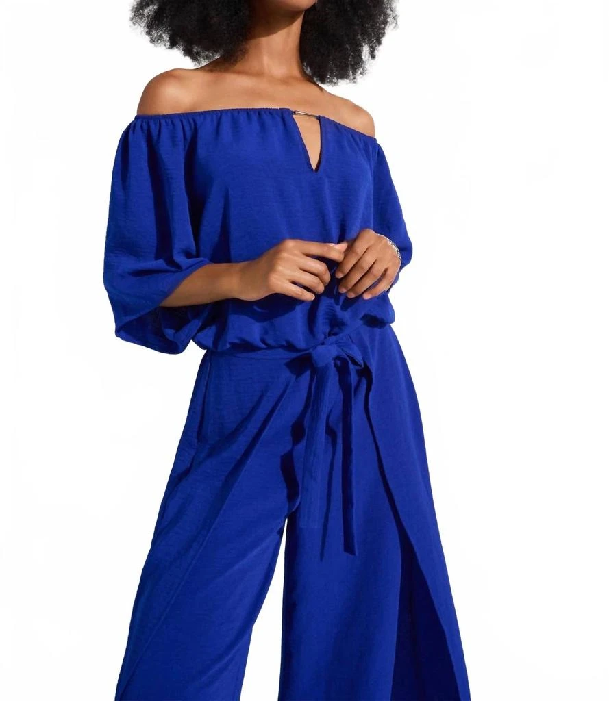 JOSEPH RIBKOFF Off-Shoulder Belted Wide Leg Jumpsuit In Royal Sapphire 5