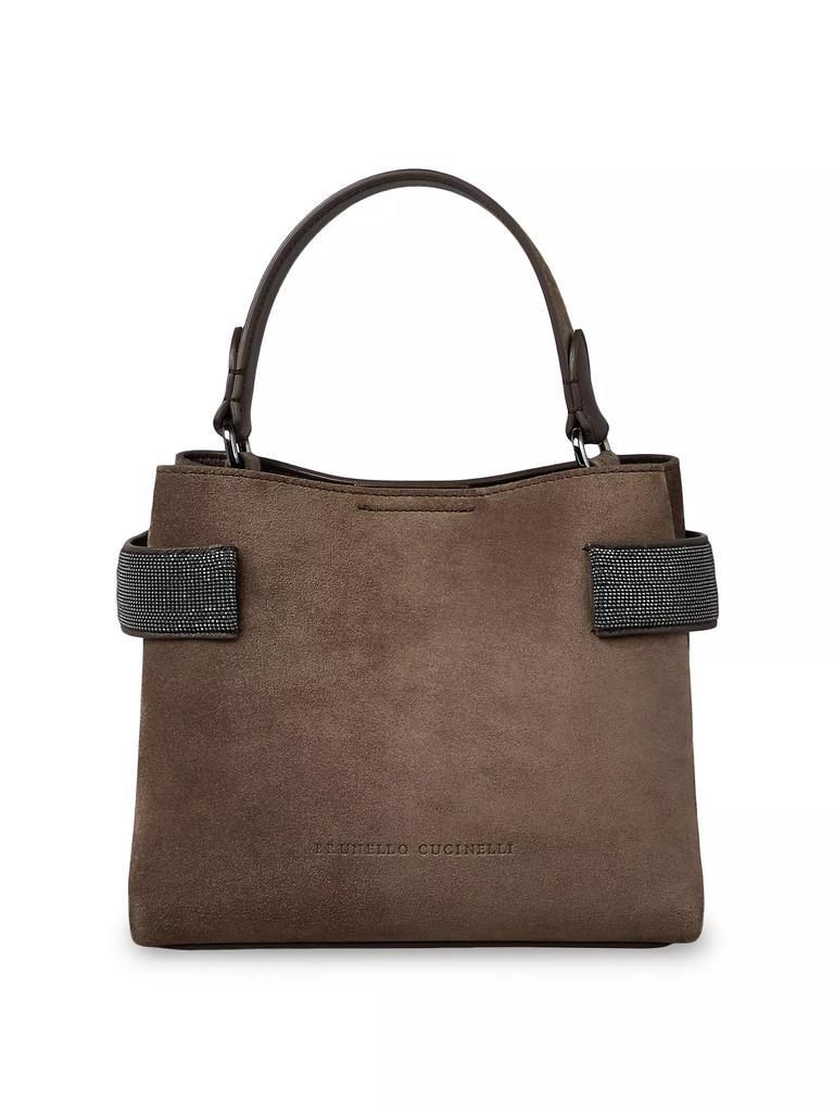 Brunello Cucinelli Suede Top Handle Bag with Precious Bands