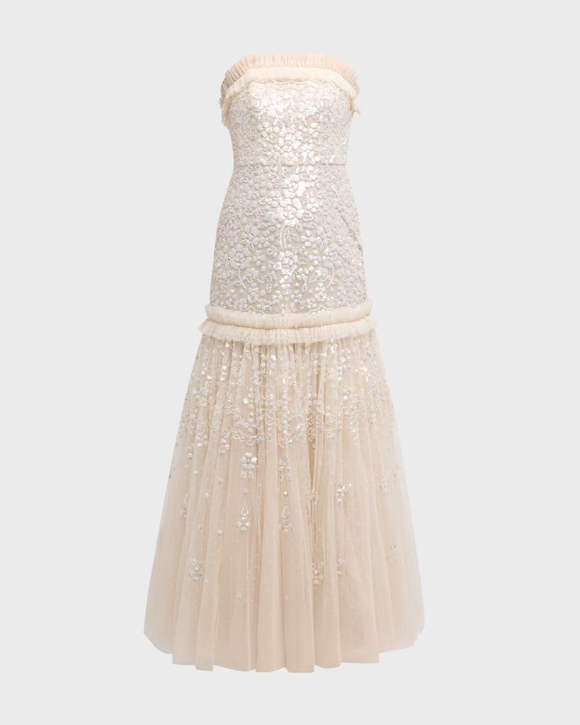 Needle & Thread Regal Rose Strapless Floral Sequin Tulle Gown