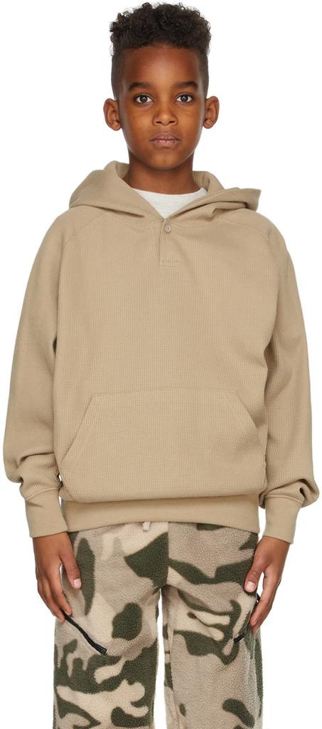 Essentials Kids Tan Waffle Henley Hoodie