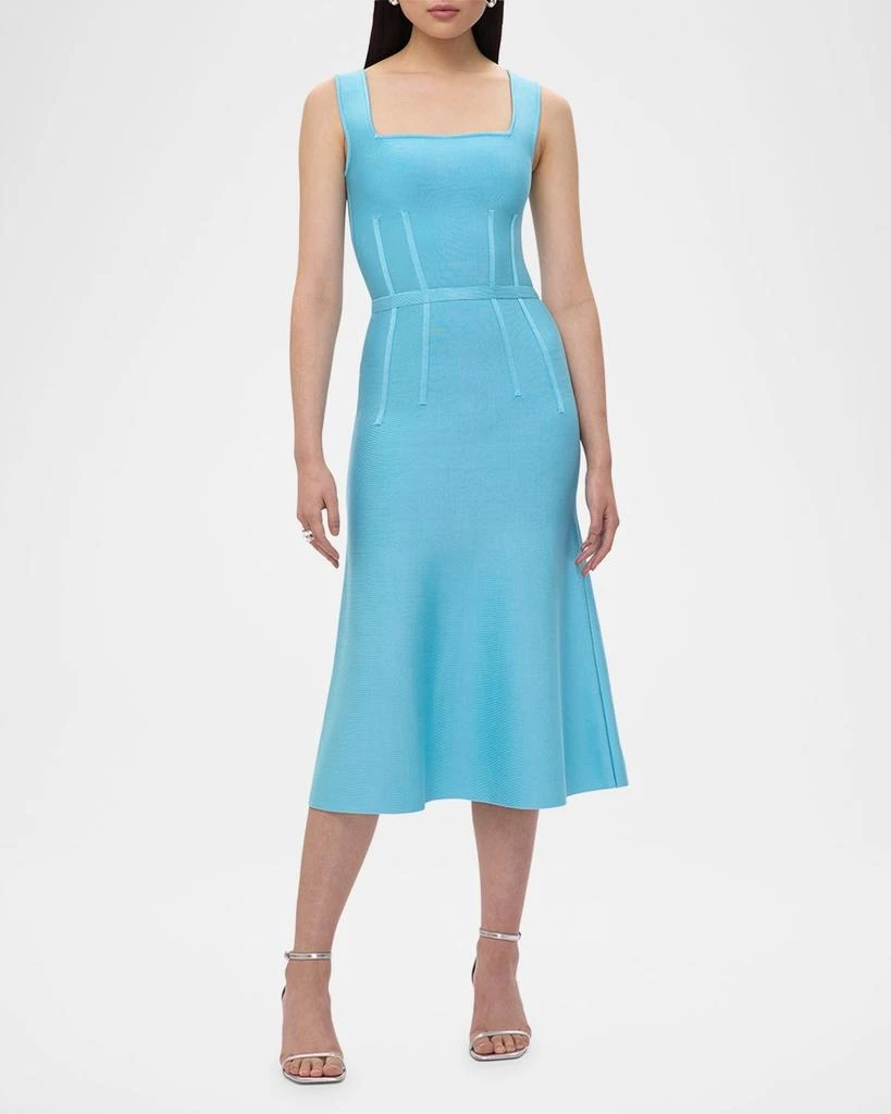 Herve Leger Cecilia Square-Neck Trumpet Midi Dress 4