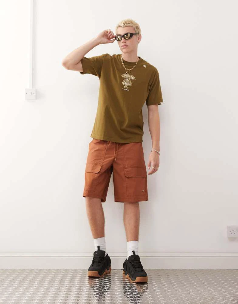 AAPE Aape by A Bathing Ape boxy fit t-shirt in khaki green with multi placement western print 4
