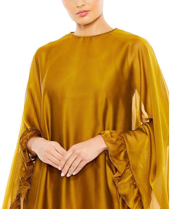 Mac Duggal High Neck Ruffle Hem Cape Mini Dress