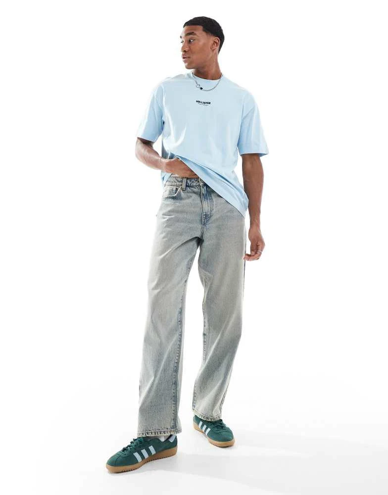 HOLLISTER Hollister boxy high neck logo t-shirt in light blue 3