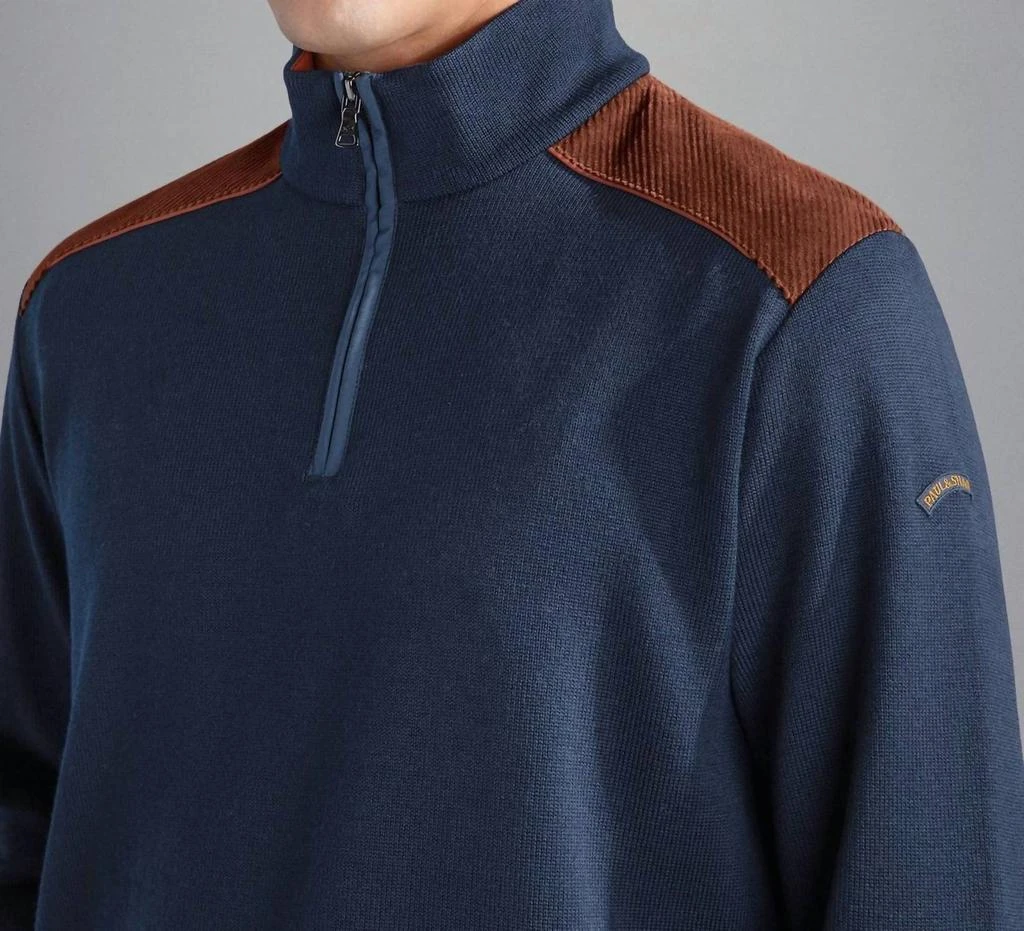 Paul 
Shark Men
s Wool Zip Sweater With Corduroy Details In Navy 3