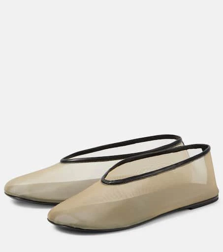 Khaite Marcy leather-trimmed mesh ballet flats 5