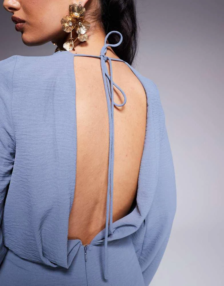 ASOS ASOS DESIGN cowl neck long sleeve jumpsuit with open back in dusky blue 3
