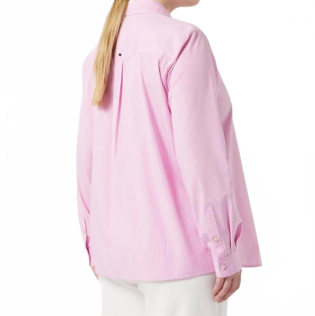 Marina Rinaldi Querce Stripe Embroidered Poplin Shirt In Pink Whi