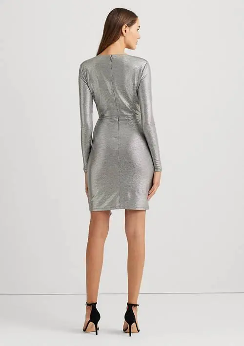 Ralph Lauren Metallic Knit Surplice Cocktail Dress 2