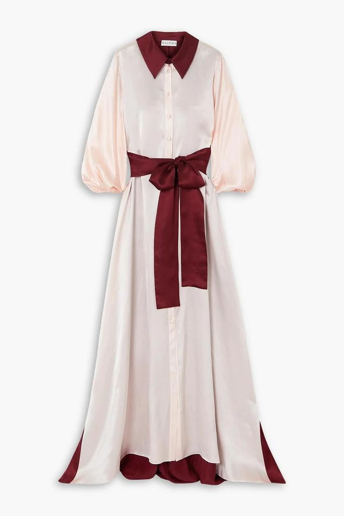 Halpern Belted two-tone silk-satin maxi shirt dress 1