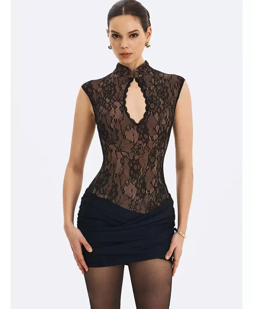 Miss Circle Women's Valerie Black Lace Teardrop Neckline Ruched Mini Dress - Dresses & Skirts - Free Shipping - BeyondStyle Miss Circle Women's Valerie Black Lace Teardrop Neckline Ruched Mini Dress - Dresses & Skirts - Free Shipping - BeyondStyle