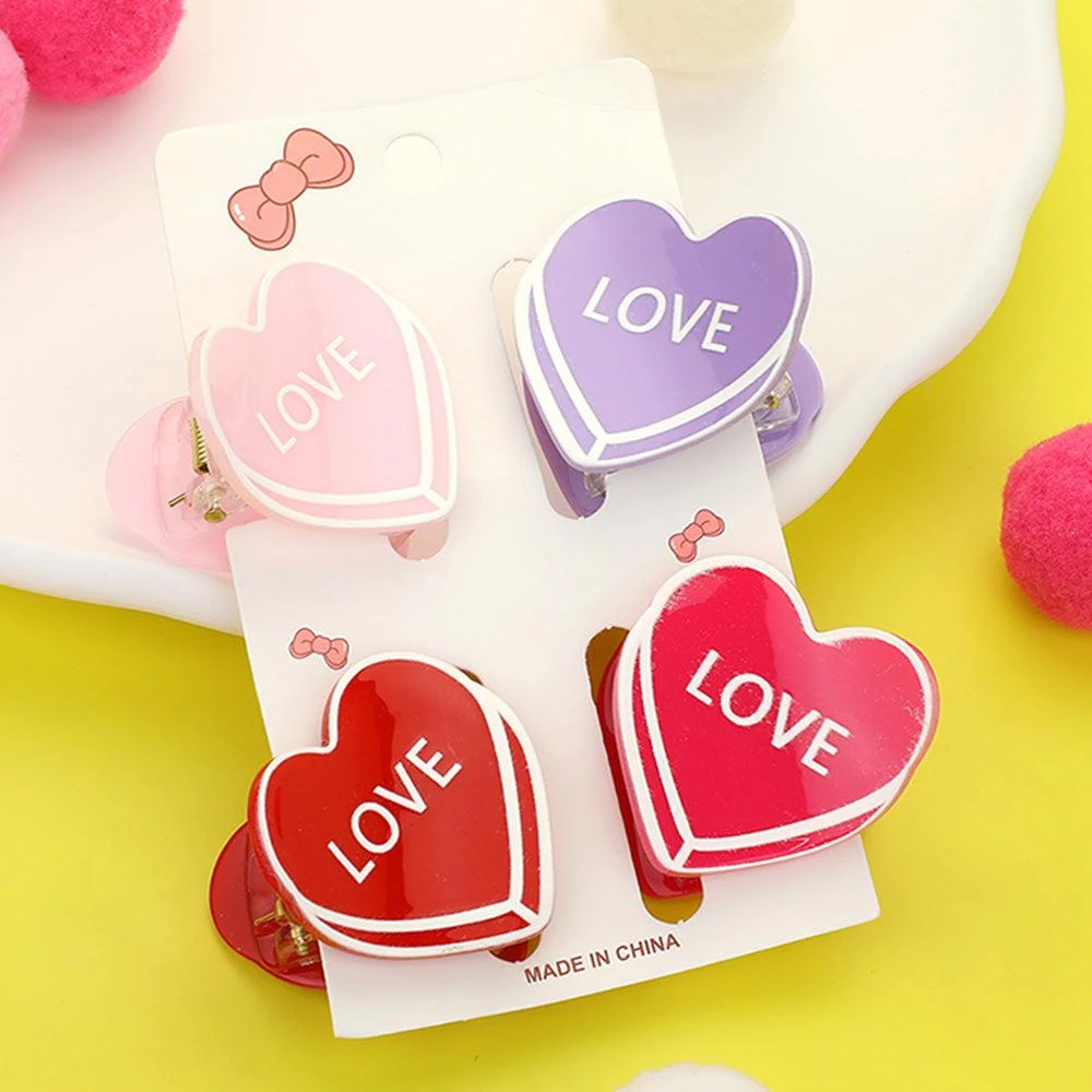 FASHNZFAB 4PCS - LOVE Message Acetate Heart Hair Claw Clips
