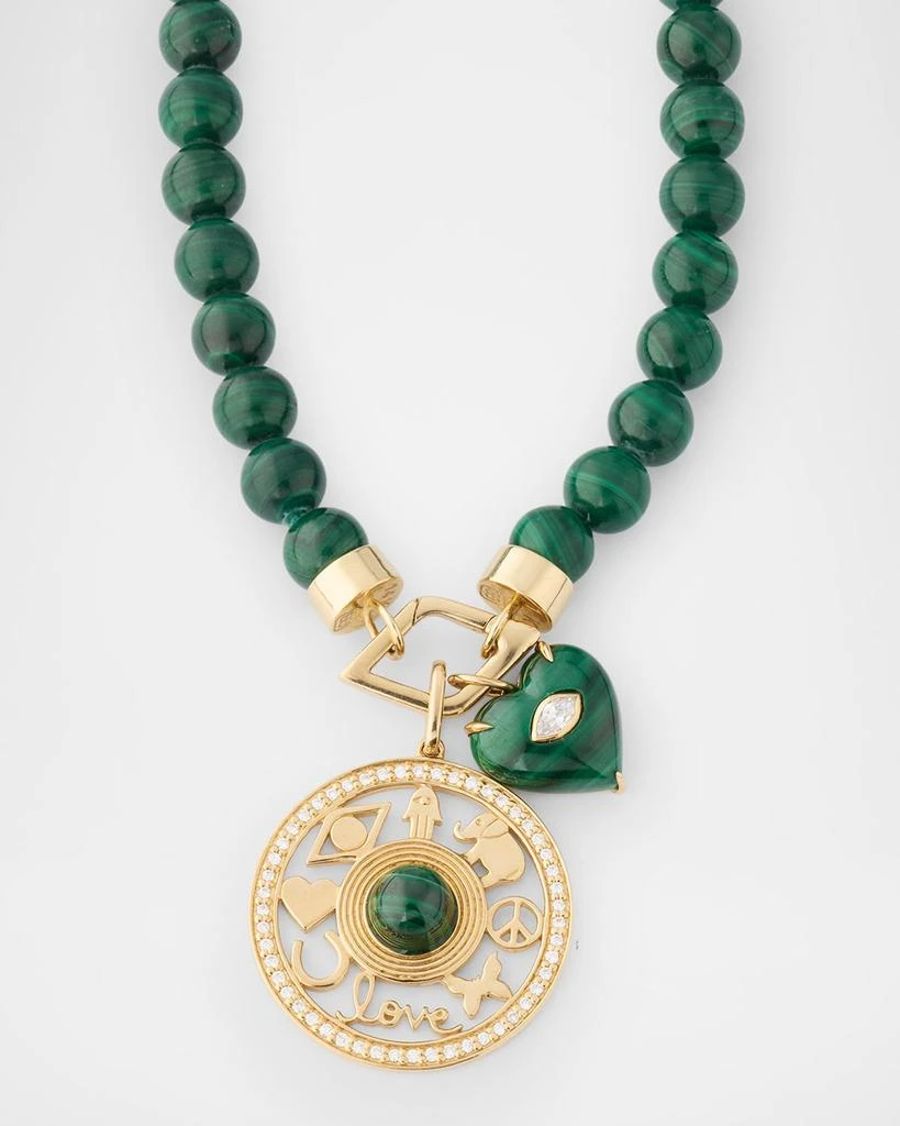 Sydney Evan Malachite Open Icon and Carved Heart Necklace