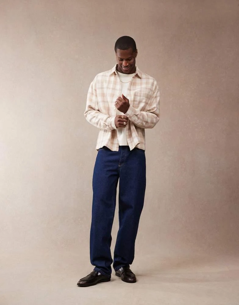 ASOS ASOS DESIGN boxy 90s oversized textured shirt in neutral check 1