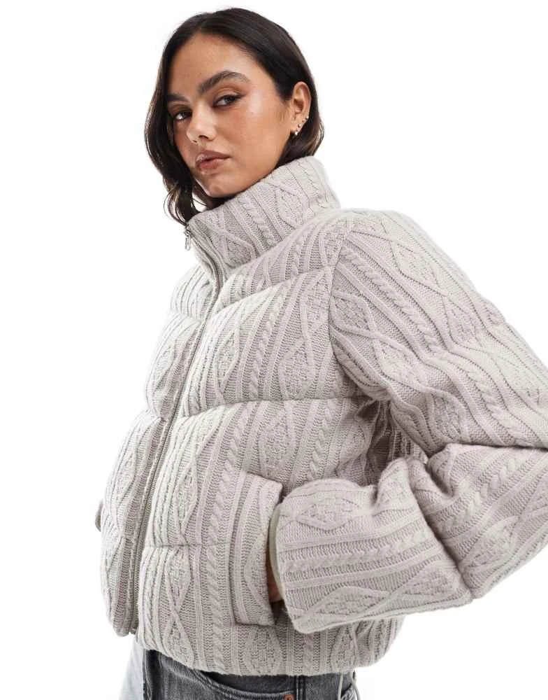 HOLLISTER Hollister cable knitted high neck cropped jacket in mocha 1
