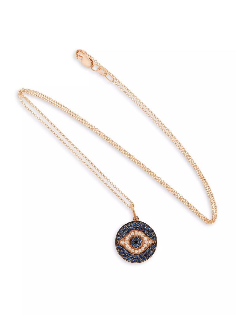 Ileana Makri Evil Eye Little Dawn 18K Rose Gold, Blue Sapphires & Diamonds Pendant Necklace