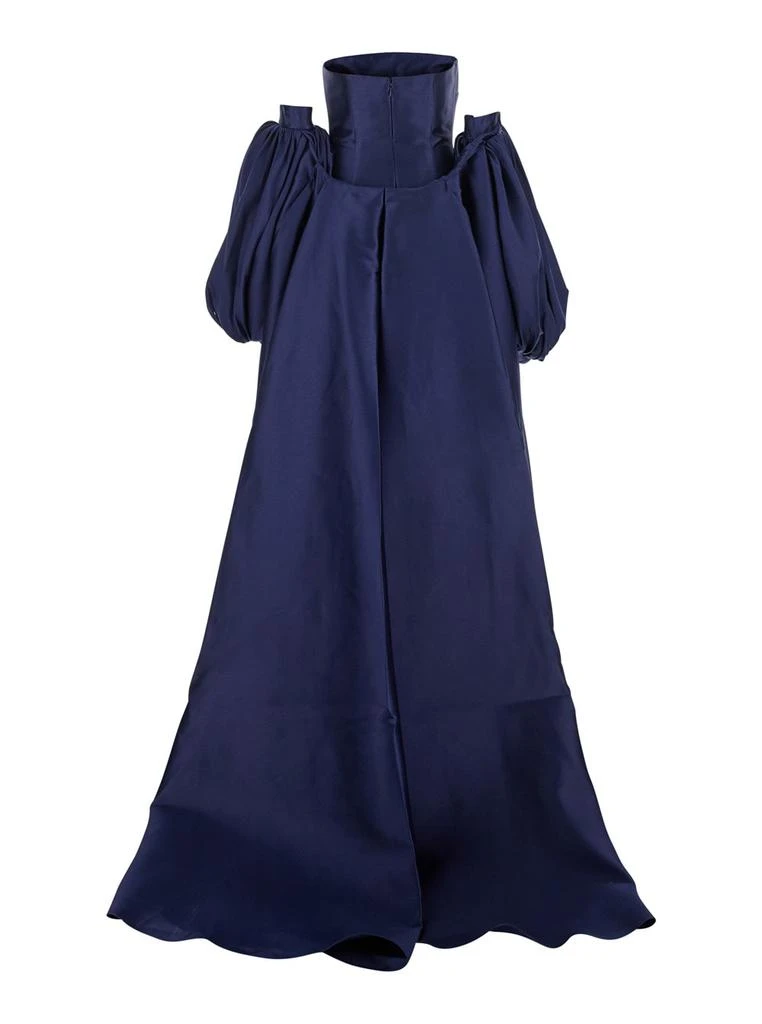 SOLACE LONDON lea Blue Long Dress With Rear Cape Insert And Train In Tech Fabric Stretch Woman 2