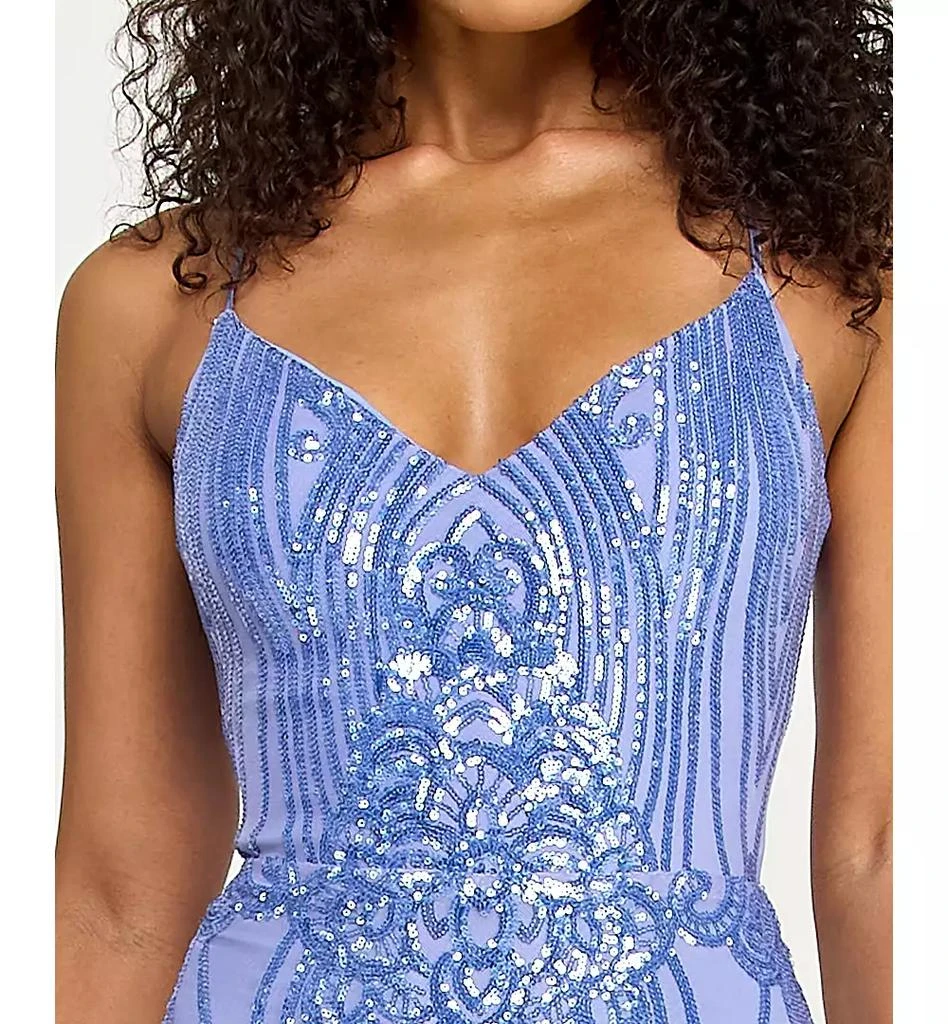 b darlin blue sequin dress B DARLIN Womens Blue Sequined Zippered Hi Slit V Back Lined Padded Bust  Sleeveless V Neck Full-Length Gown Prom Dress Juniors 15\16