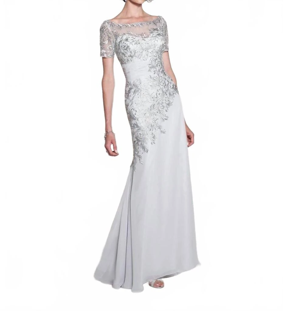 Cameron Blake Chiffon Fit And Flare Dress In Silver - Silver - US 10 (M)