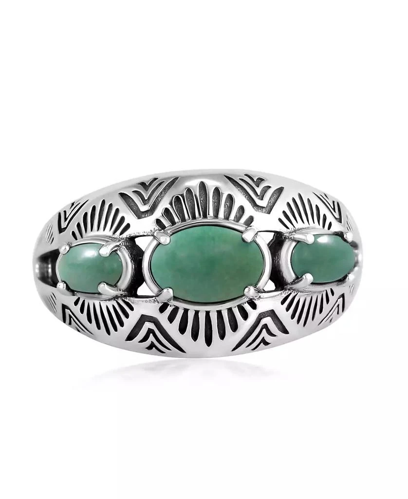 American West Jewelry Sterling Silver Green Turquoise 3-Stone Oval Band Ring, Size