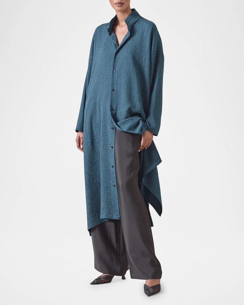 Eskandar Damask Cloque Wide A-Line Double-Stand Collar Shirtdress 4