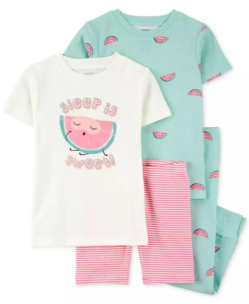 Carter's Toddler Girls Watermelon-Print 100% Snug-Fit Cotton Pajamas, 4 Piece Set 1