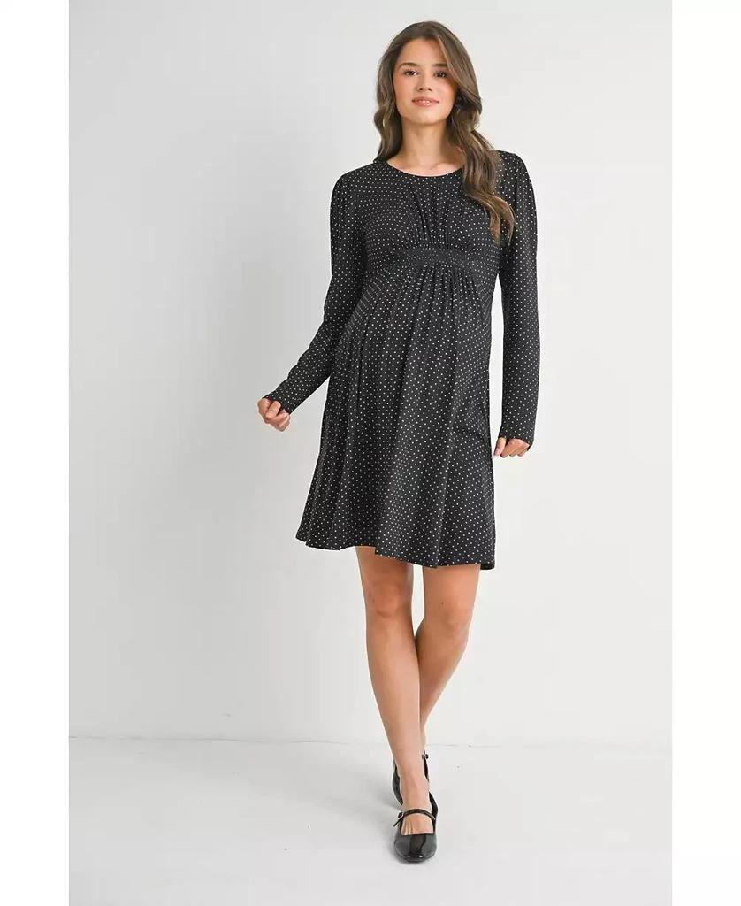 Hello Miz Maternity Long Sleeve Crewneck Polka Dot Dress - Dresses & Skirts  - BeyondStyle
