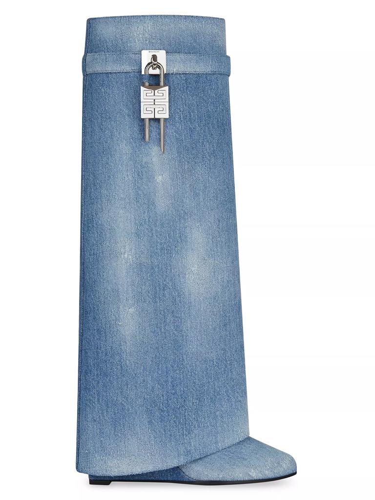 Givenchy Shark Lock Boots In Washed Denim