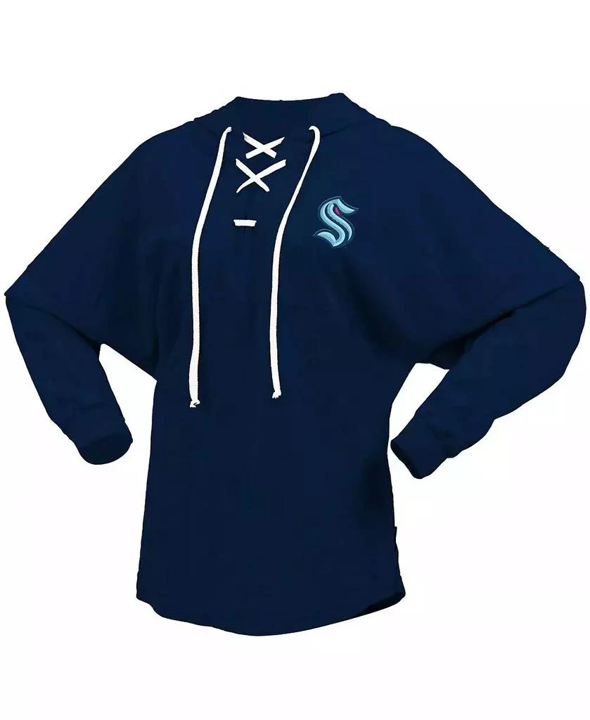 Fanatics Women's Deep Sea Blue Seattle Kraken Jersey Lace-Up V-Neck Long Sleeve Hoodie T-shirt 3
