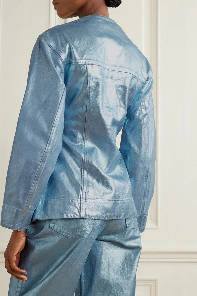 Ganni Metallic coated denim blazer 3
