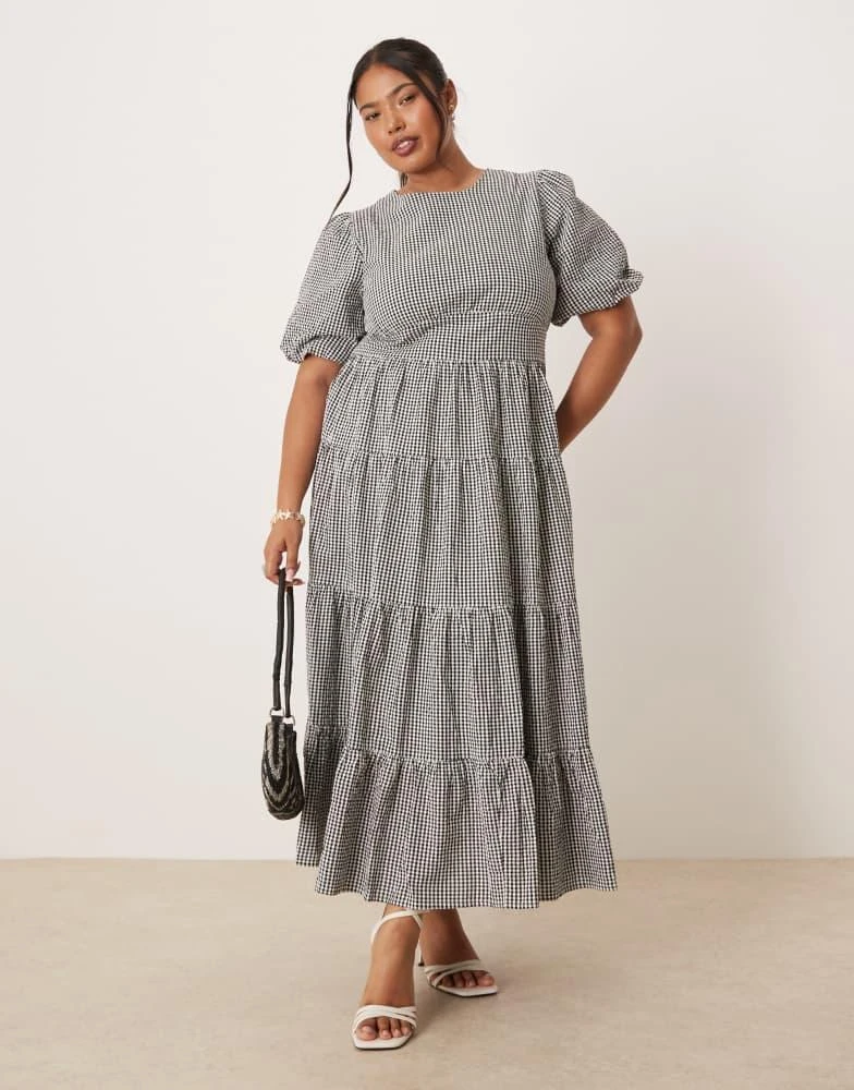 Puff Sleeve Topshop Gingham Midi Dress Nobody's Child Charlie Midaxi Dress  In Green Gingham Check ASOS