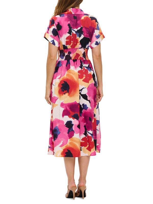 Renee C. Ruched Floral-Print Midi-Dress