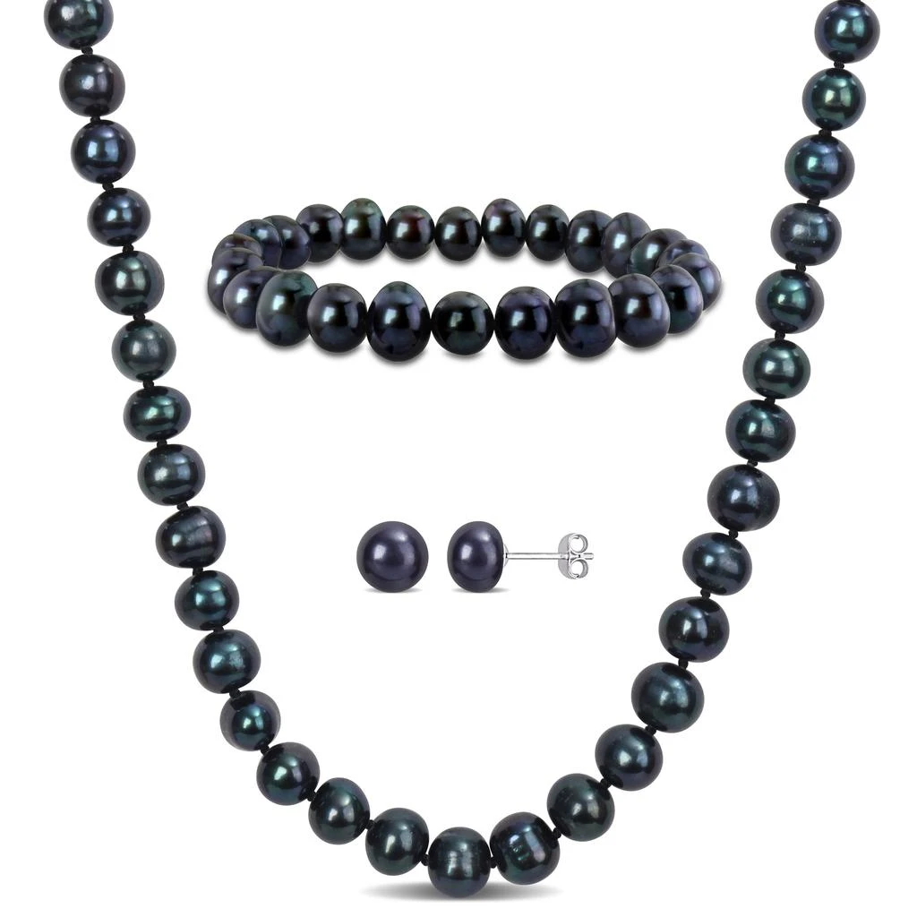 Mimi 
Max 7.5-8mm Cultured Freshwater Black Pearl Necklace Bracelet and Earrings Set