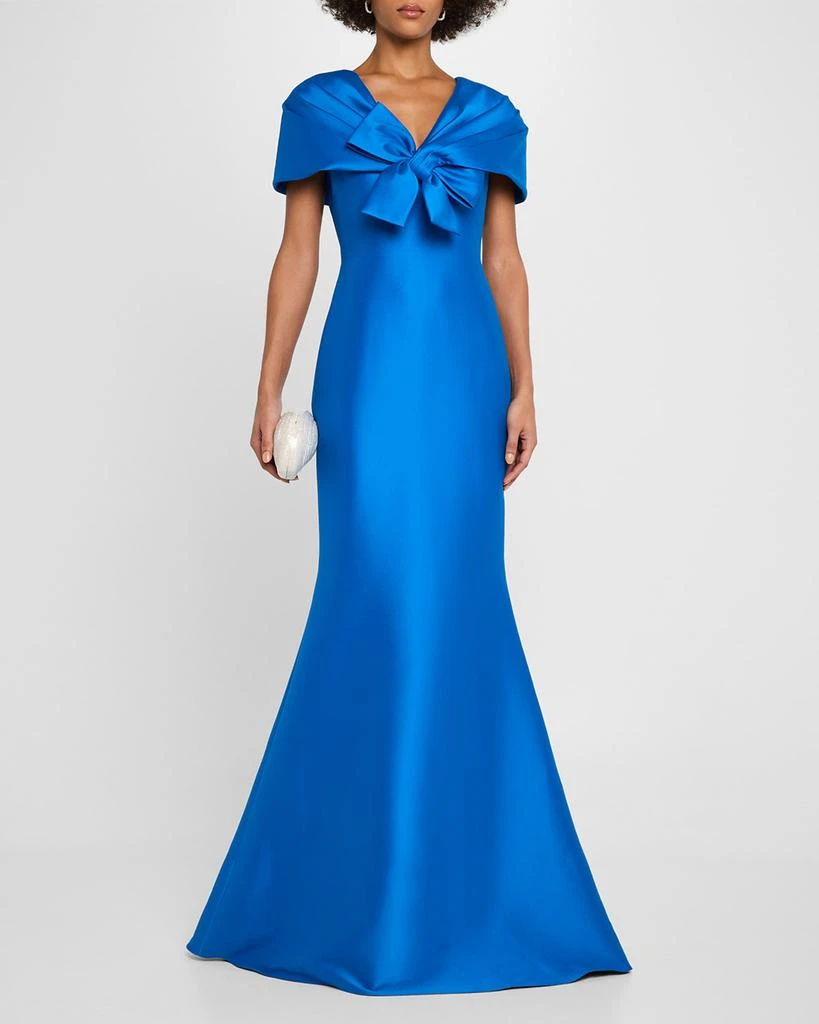 Badgley Mischka Bow-Front Shawl Trumpet Gown 2