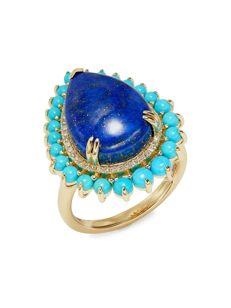 Effy 14K Yellow Gold, Lapis Lazuli, Turquoise 
0.17 TCW Diamond Ring