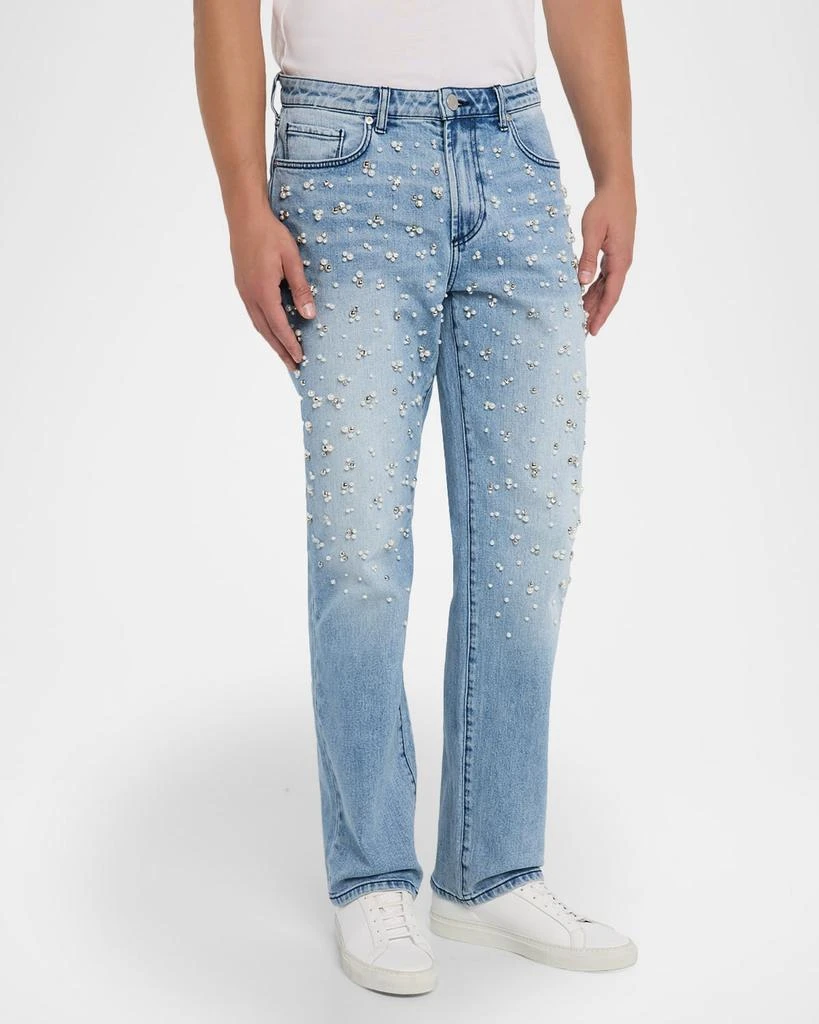 MONFRÈRE Men's Caine Perle Straight-Leg Embellished Jeans 4
