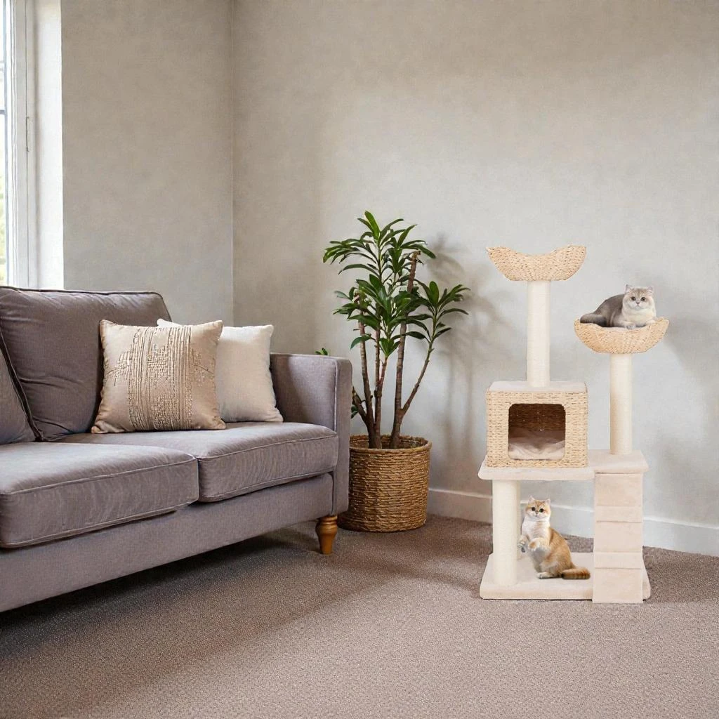 Hivvago Indoor Cattail Cat Climbing Tower with Perch, Condo, and Sisal-Covered Posts