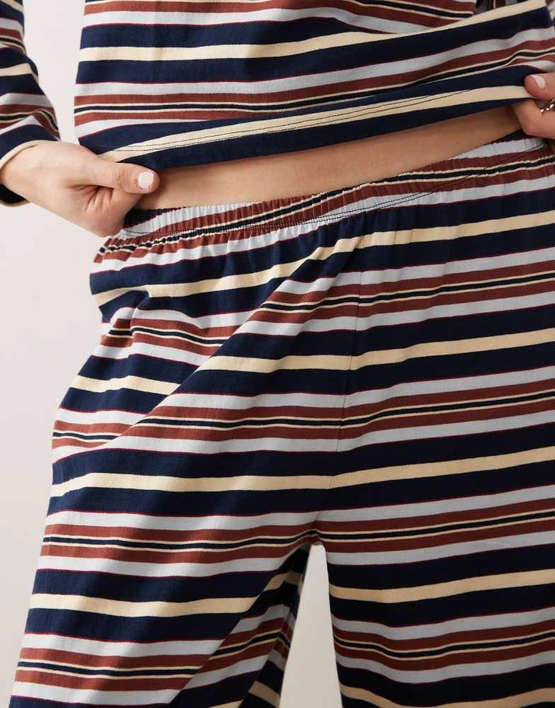 ASOS ASOS DESIGN Taylor pyjama trouser in navy, yellow and brown stripe 3