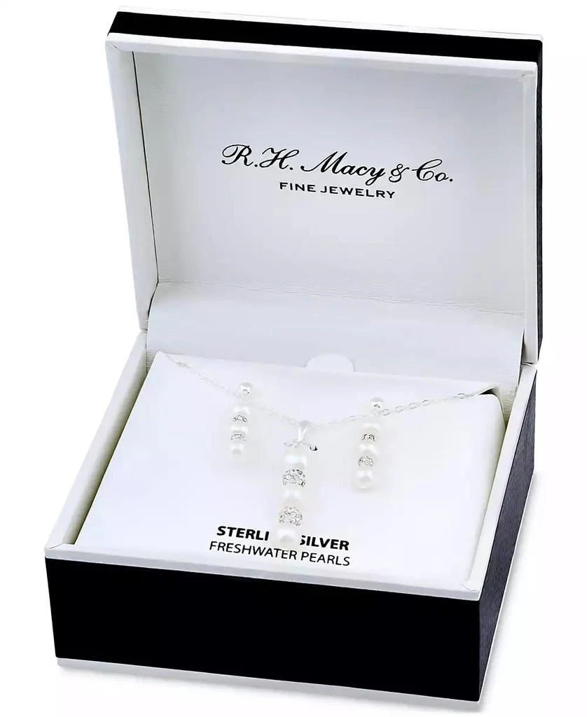 Macy's Cultured Freshwater Pearl (5-7mm) & Crystal Pendant Necklace & Matching Drop Earrings Set in Sterling Silver 2